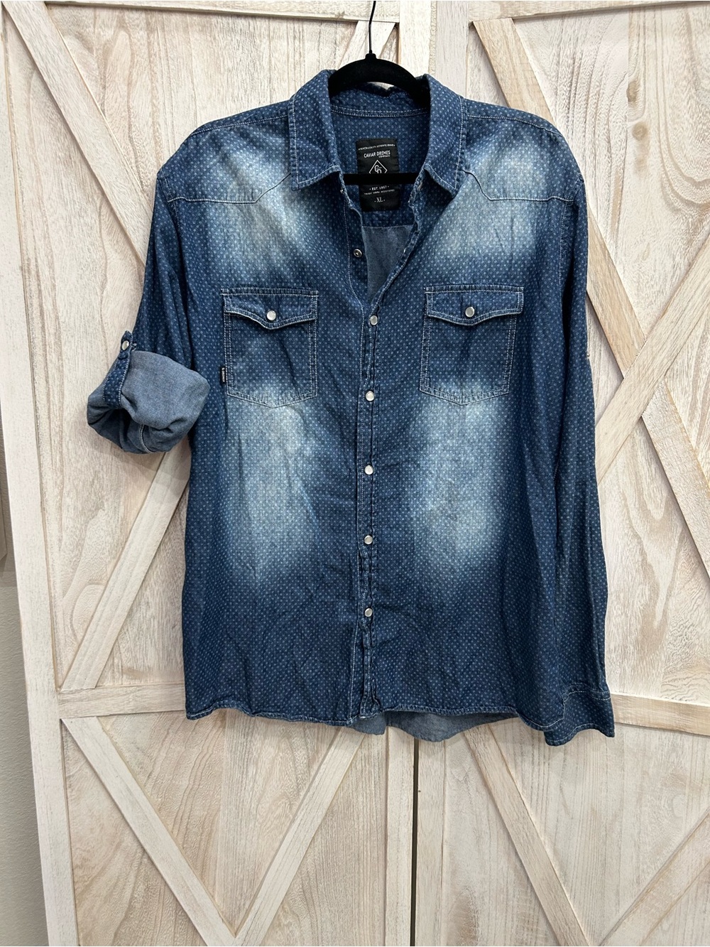 Casual Men's Button-Down Shirt - Washed Navy Blue